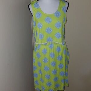 Fantastic Fawn Yellow Floral Dress with Blue and Pink Accents